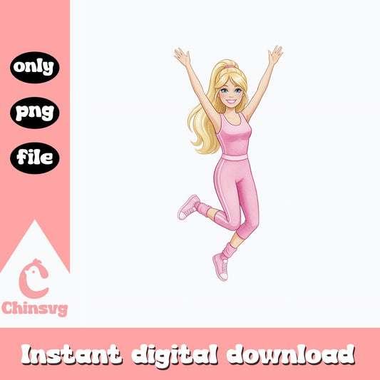 Barbie Jumping Pink Outfit PNG, Barbie Clipart, Barbie PNG