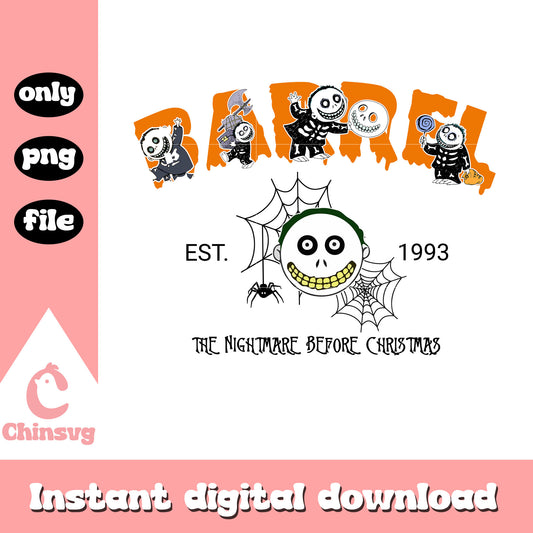 Barrel face est 1993 nightmare art png, nightmare before christmas barrel png
