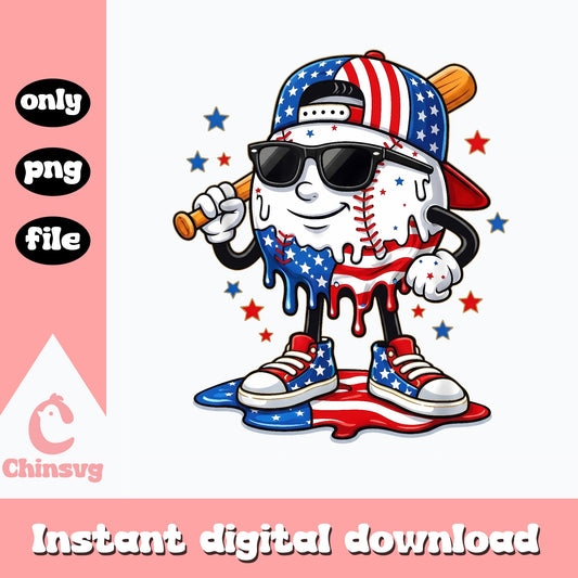 Baseball 4th Of July PNG, Patriotic Baseball Dripping, PNG File