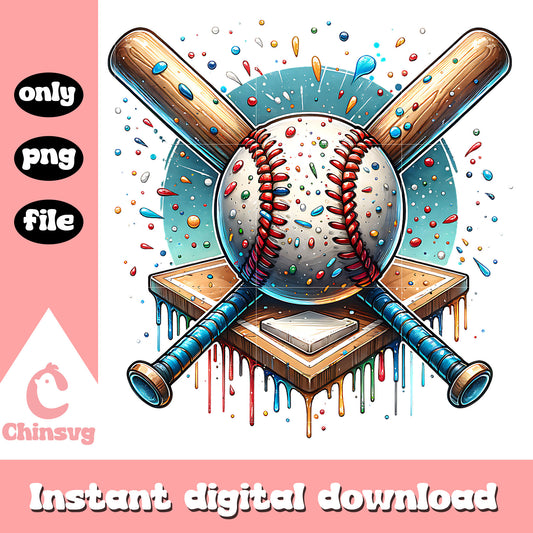 Baseball home plate ice cream drip png, baseball bat png​