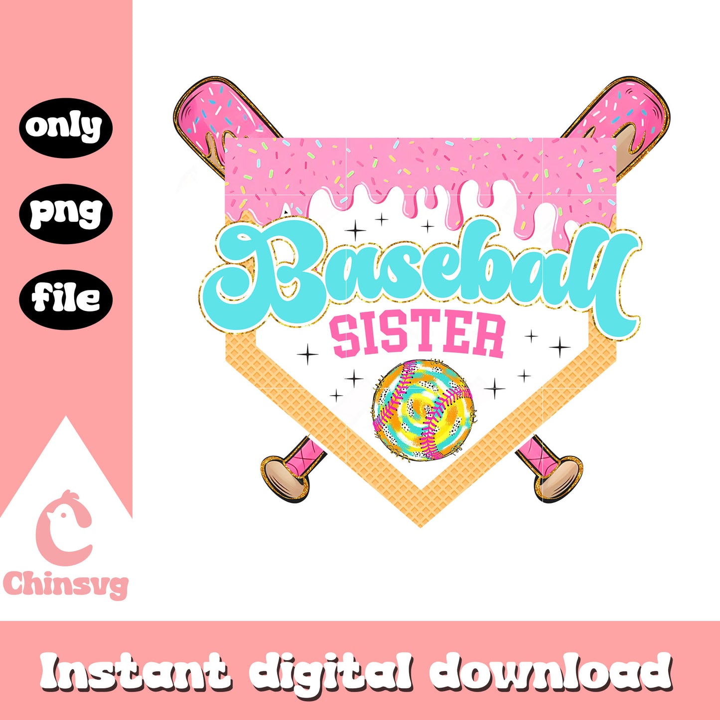 Baseball sister donut wall design png, baseball sister​ png