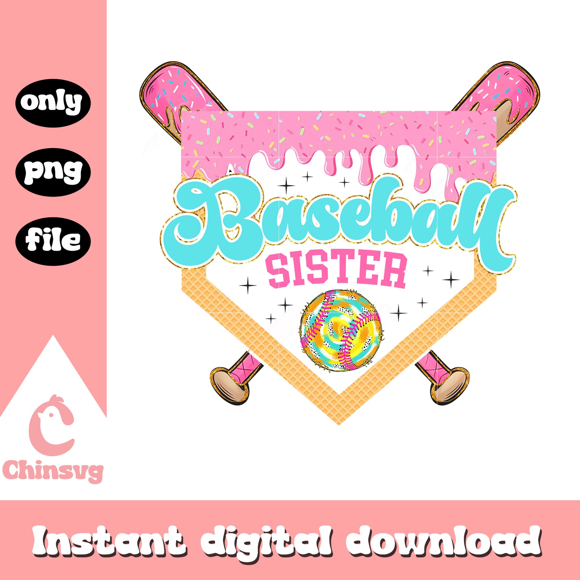 Baseball sister donut wall design png, baseball sister​ png