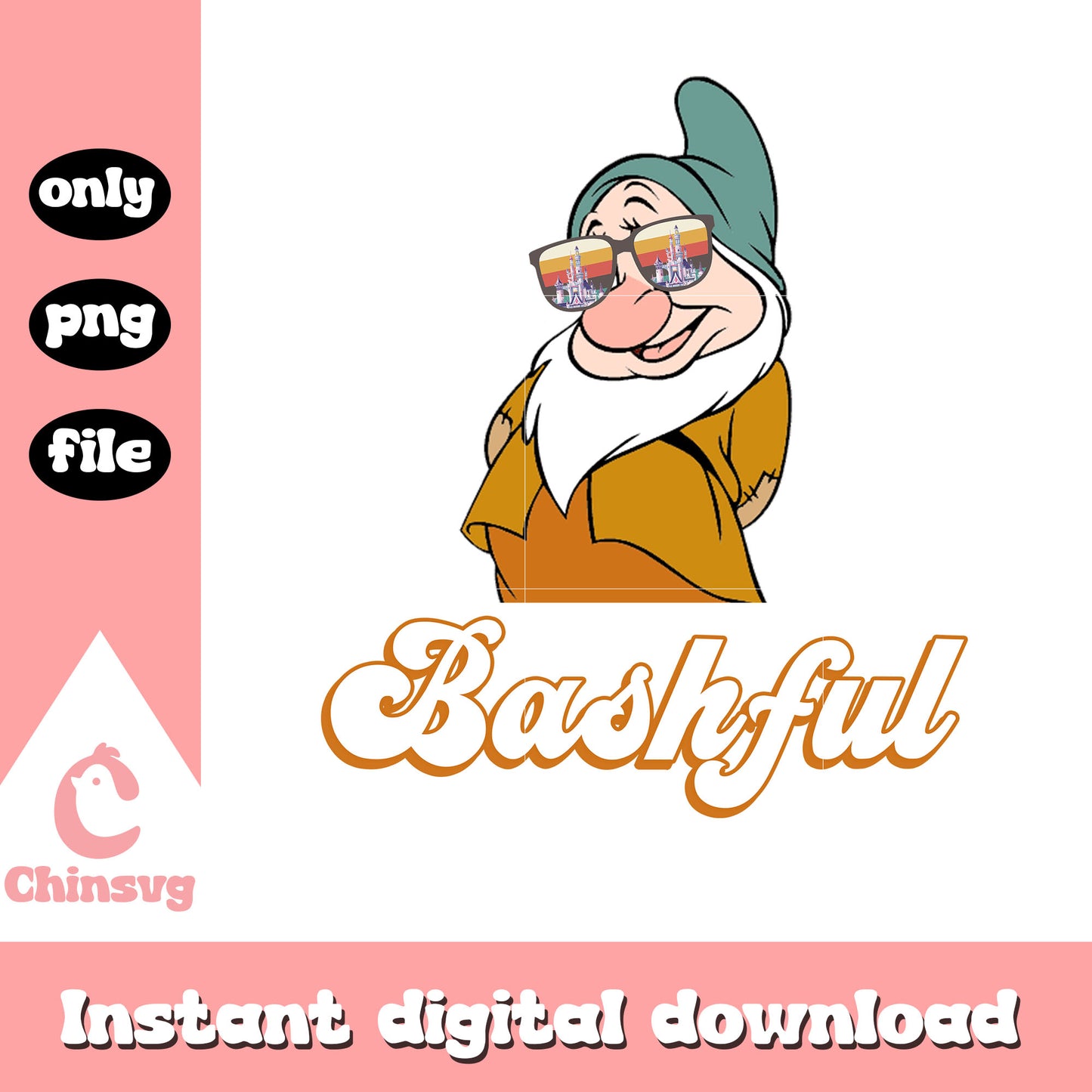Bashful dwarf wearing glasses design png, disney cartoon png