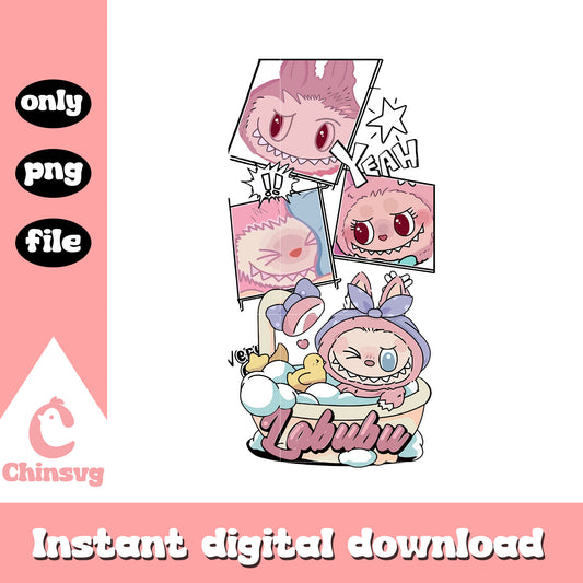 Bathtime fun labubu cute doll design png, labubu doll png