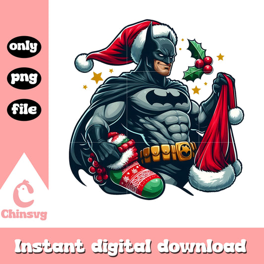 Batman and Christmas stocking png, christmas gift png