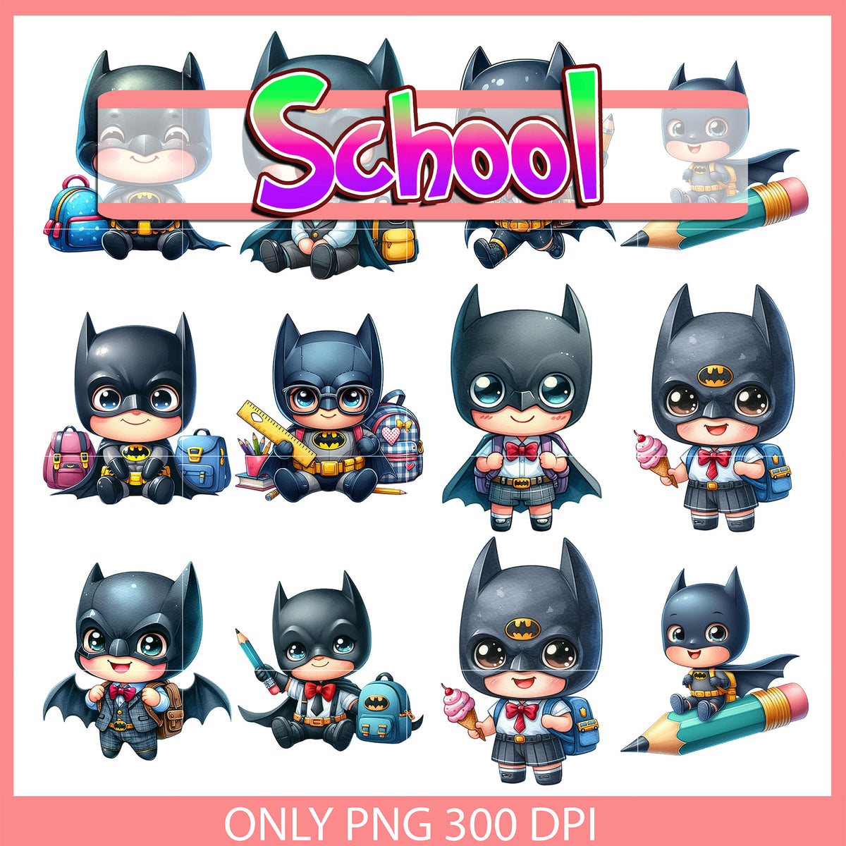 Batman character back to school design bundle png, batman png