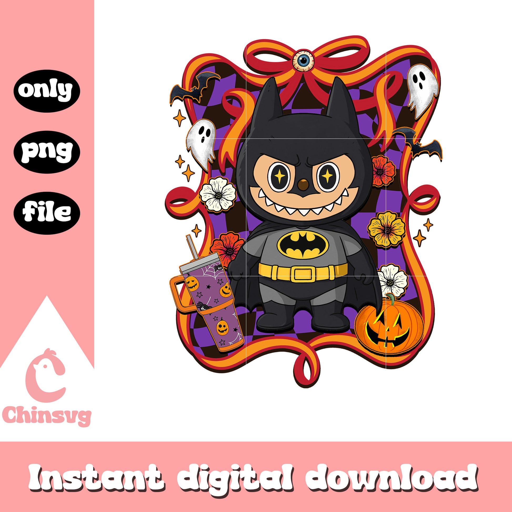 Batman halloween labubu bow png, batman halloween png