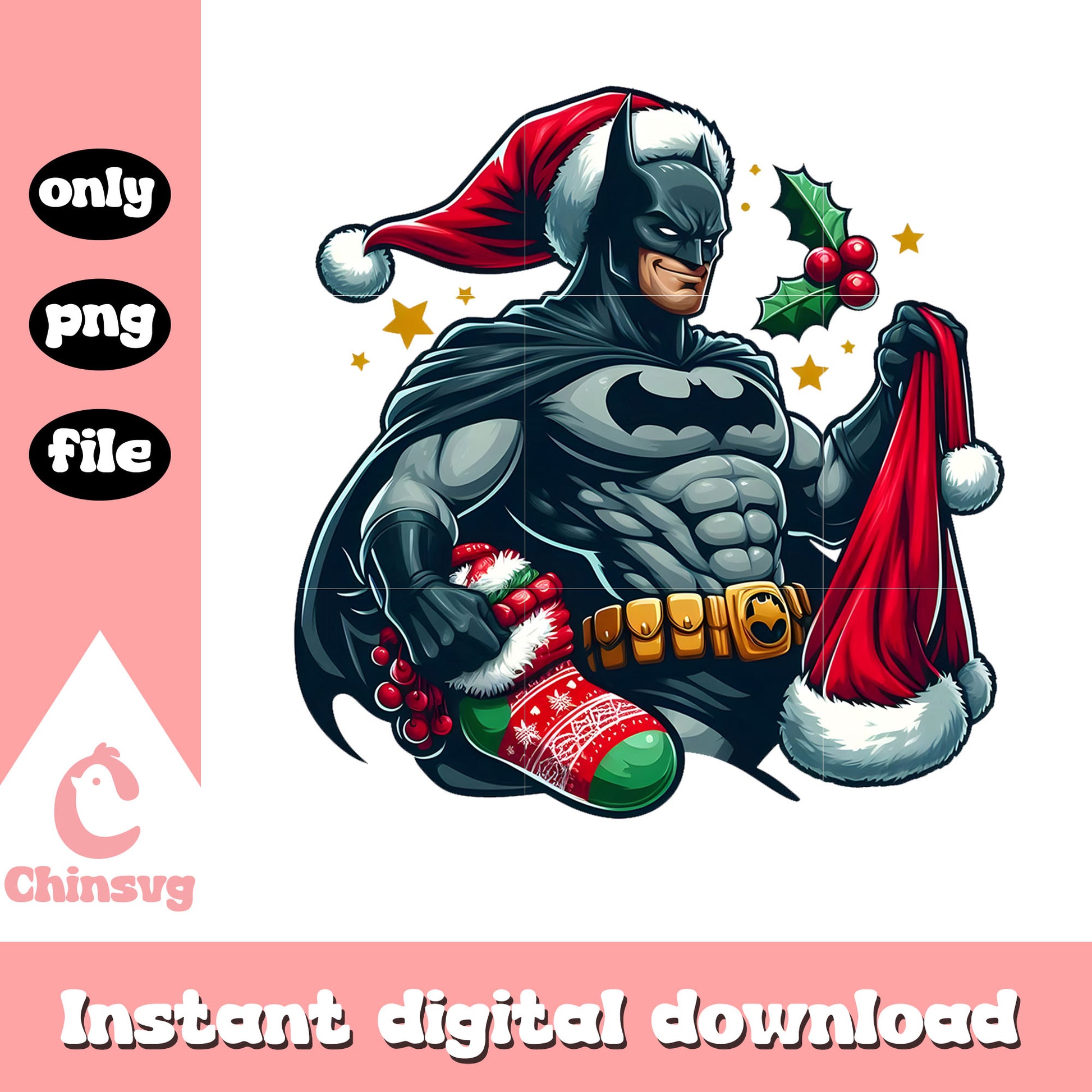 Batman merry christmas design png, batman character png