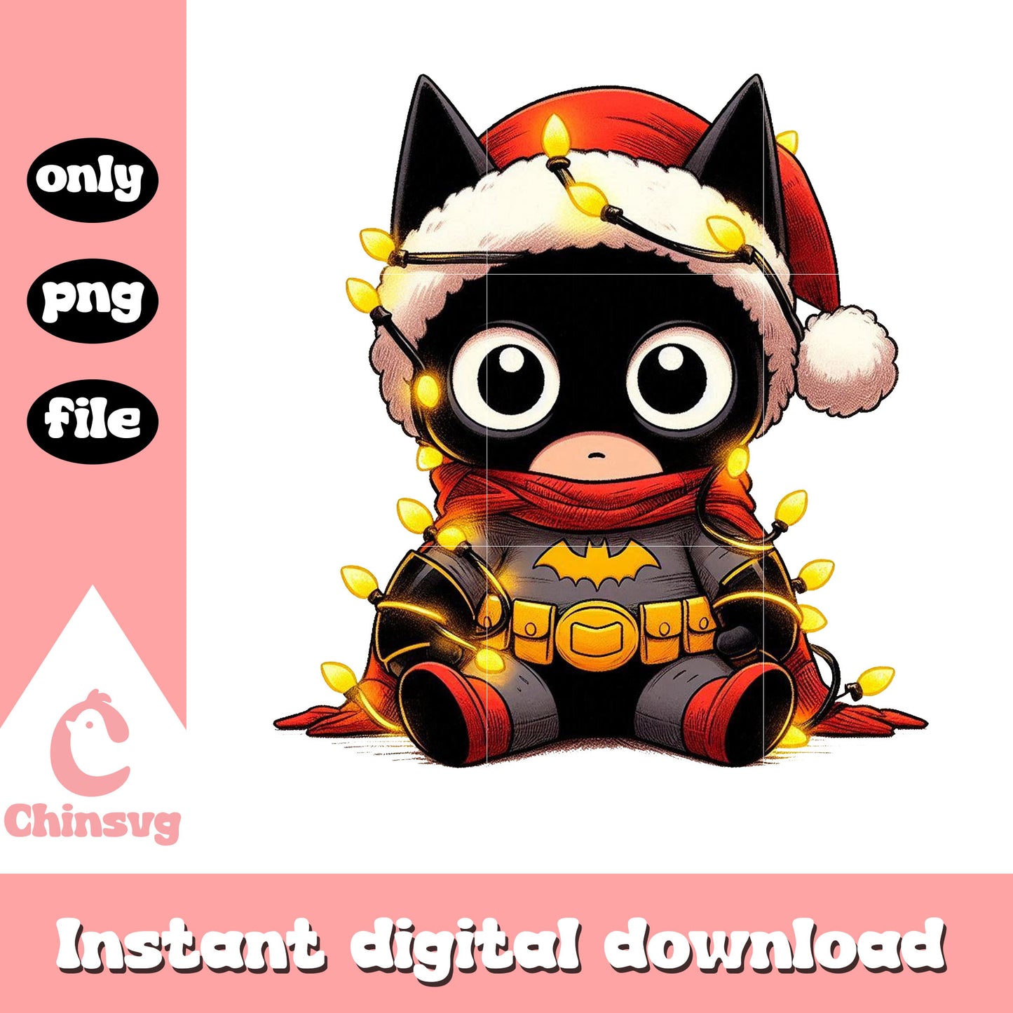 Batman santa hat christmas lights png, spirit christmas png
