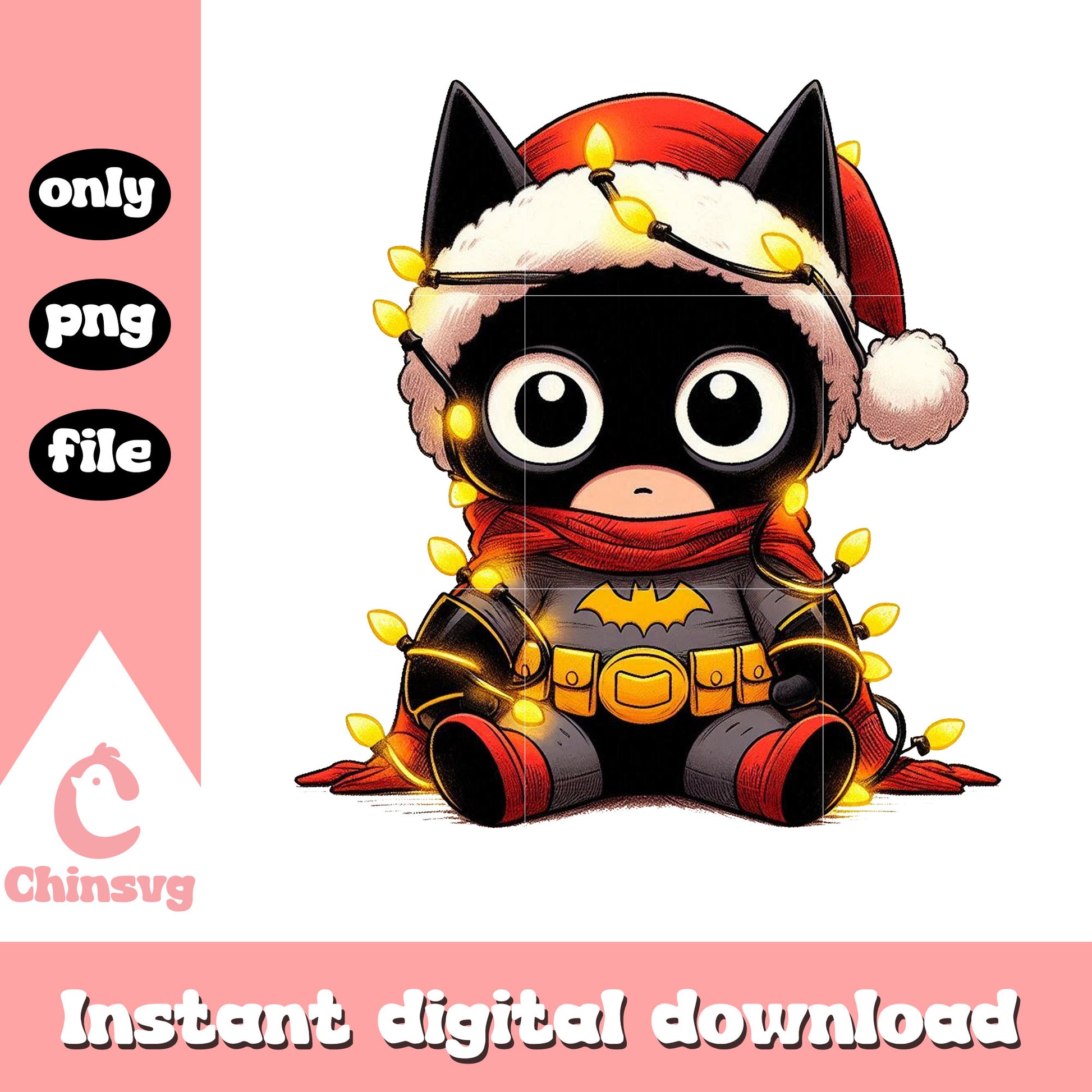Batman santa hat christmas lights png, spirit christmas png