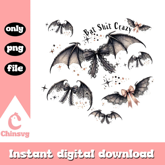 Bat shit crazy ribbon halloween design png, halloween bats png