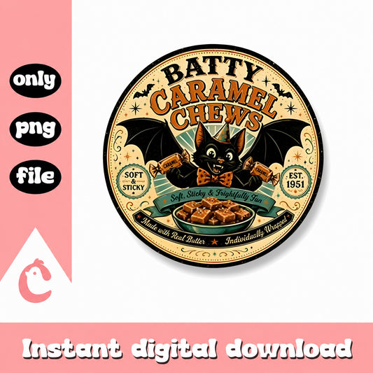Batty Caramel Chews Halloween PNG, Vintage Bat Clipart, PNG File