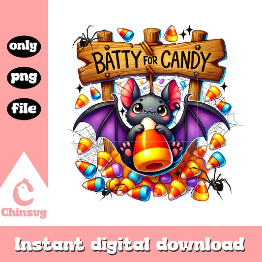 Batty for candy halloween vibes design png, bat halloween png
