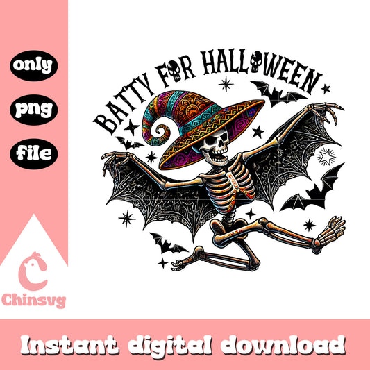 Batty for halloween skeleton design png, halloween holiday png