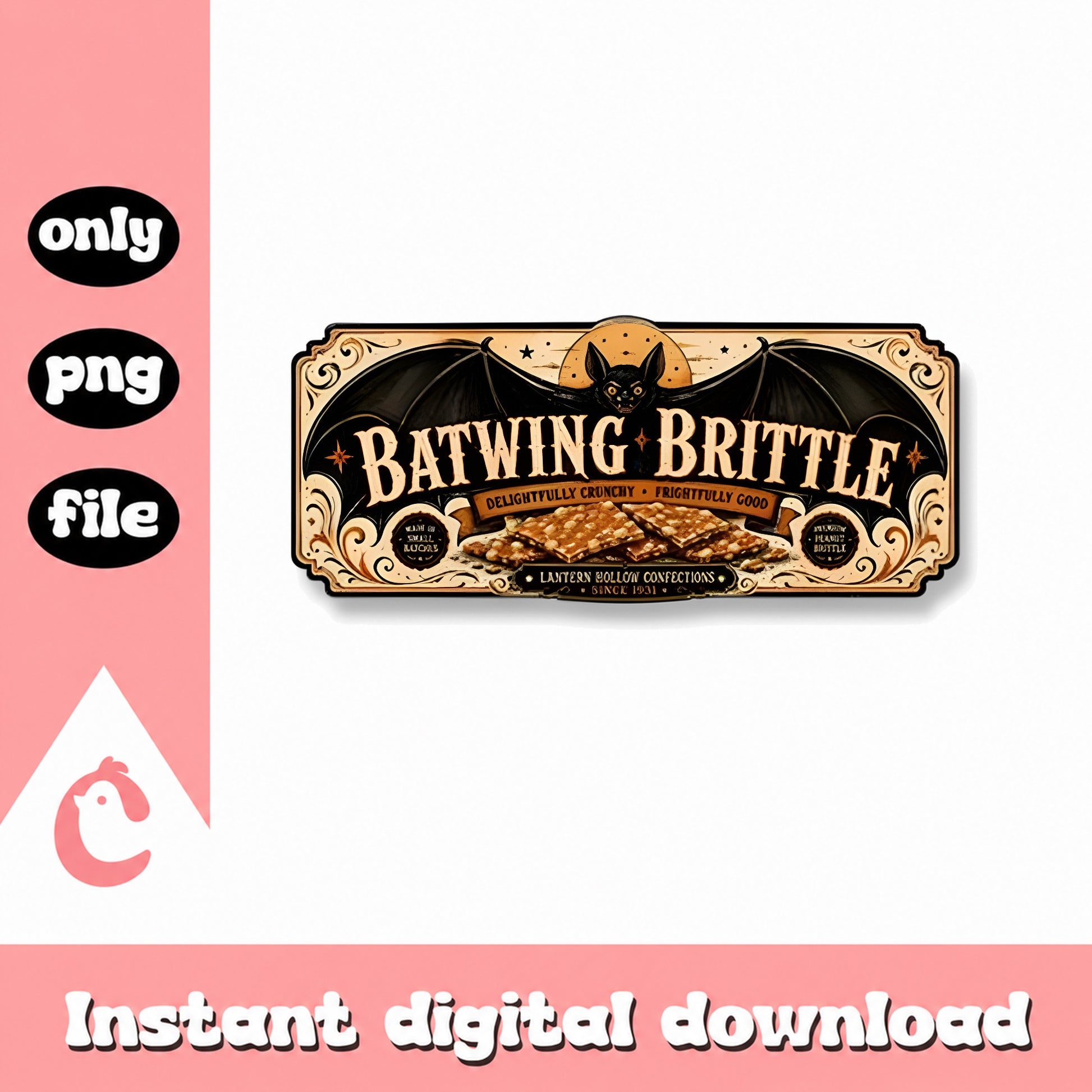 Batwing Brittle Label PNG, Halloween Candy Label, Vintage PNG