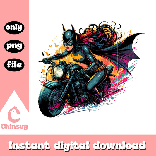 Bat woman driving motorbike png, the bat woman png