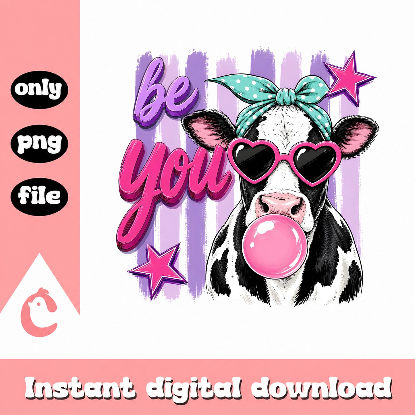 Be You Cow Bubblegum PNG, Cute Cow Bandana Sunglasses, Funny Cow PNG