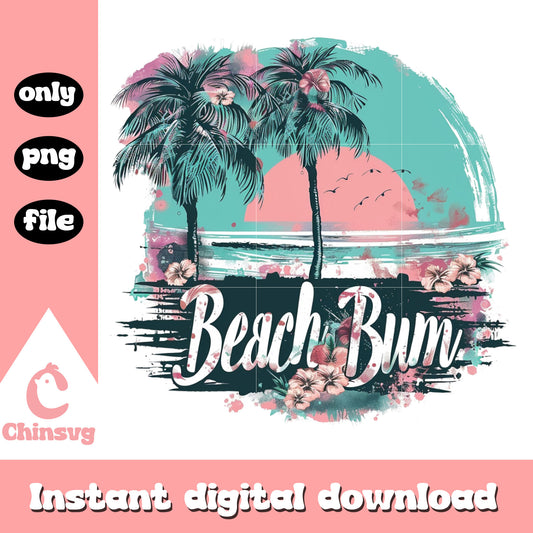 Beach bum watercolor design png, summer vibes​ png, summer holiday​ png