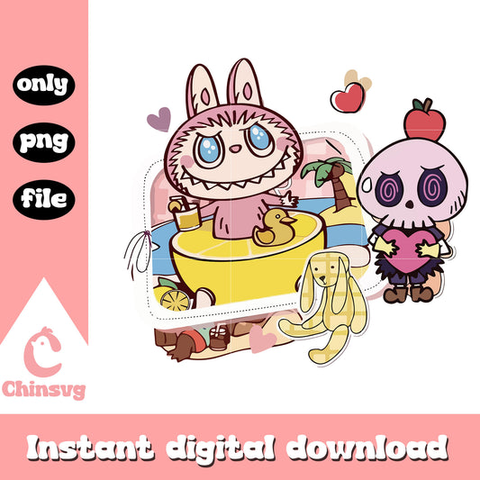 Beach party labubu cute doll design png, labubu monster png