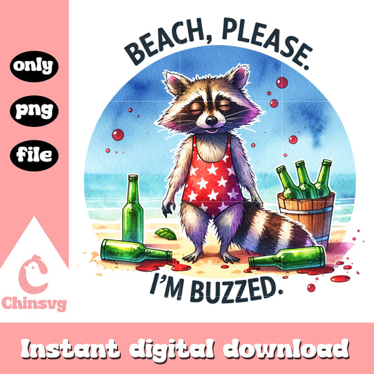 Beach please im buzzed girl raccoon png, summer vibes​ png