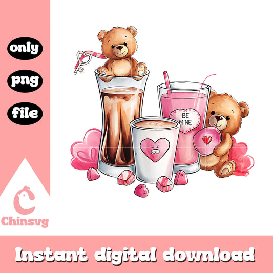 Bear and coffee be mine valentine png, be mine png, valentine png