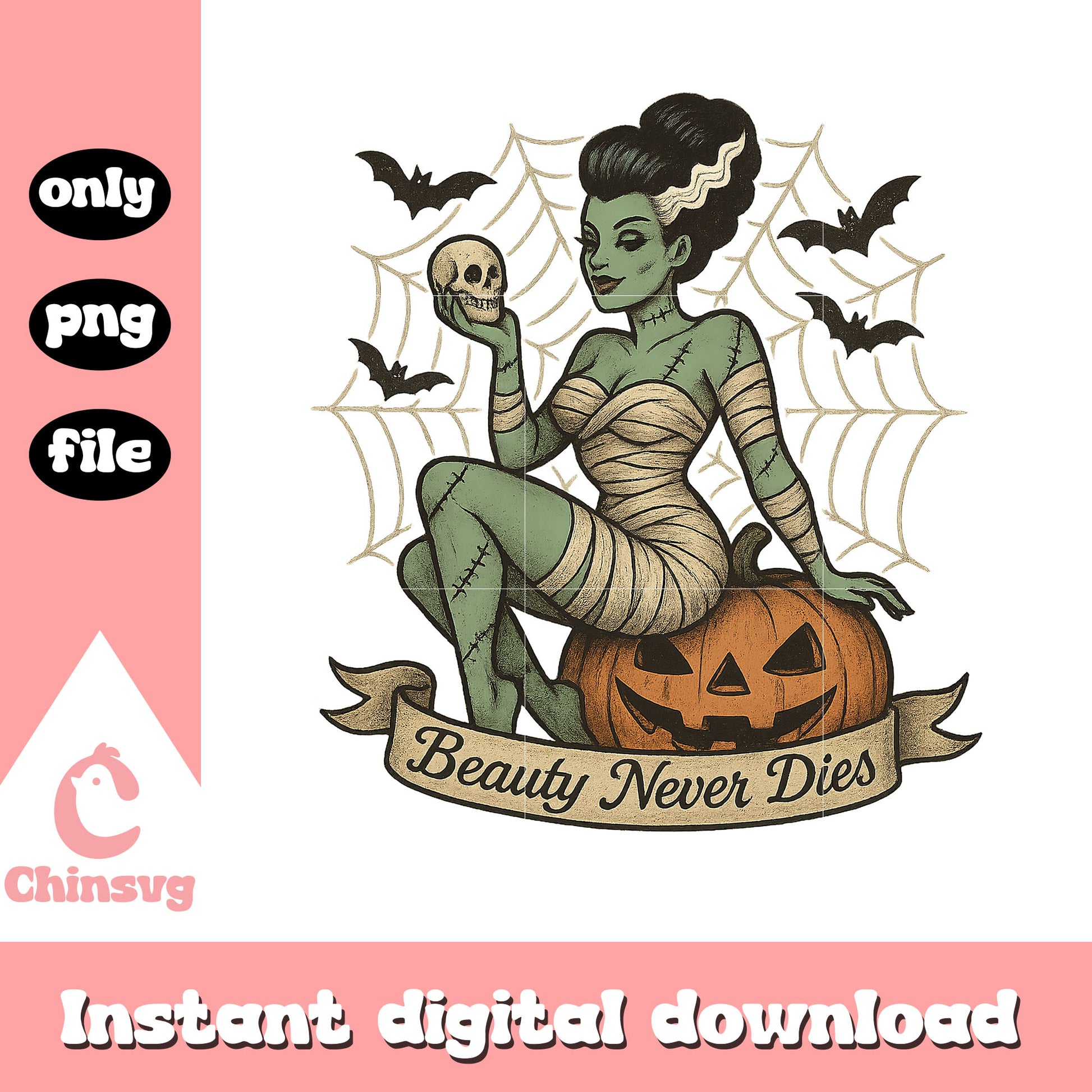 Beauty never dies halloween design png, halloween holiday png
