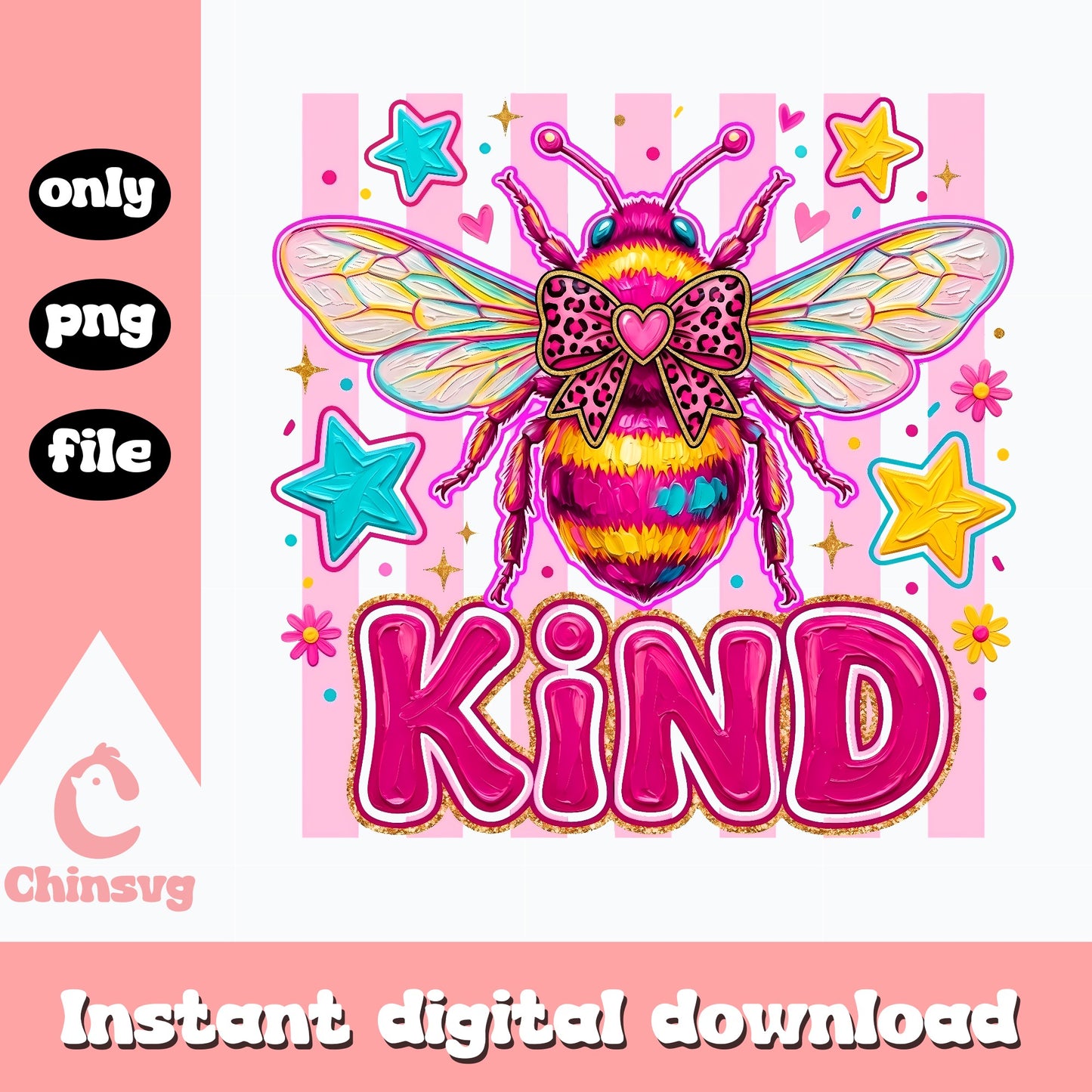 Bee Kind PNG, Leopard Bow Bee Clipart, Sublimation Design PNG