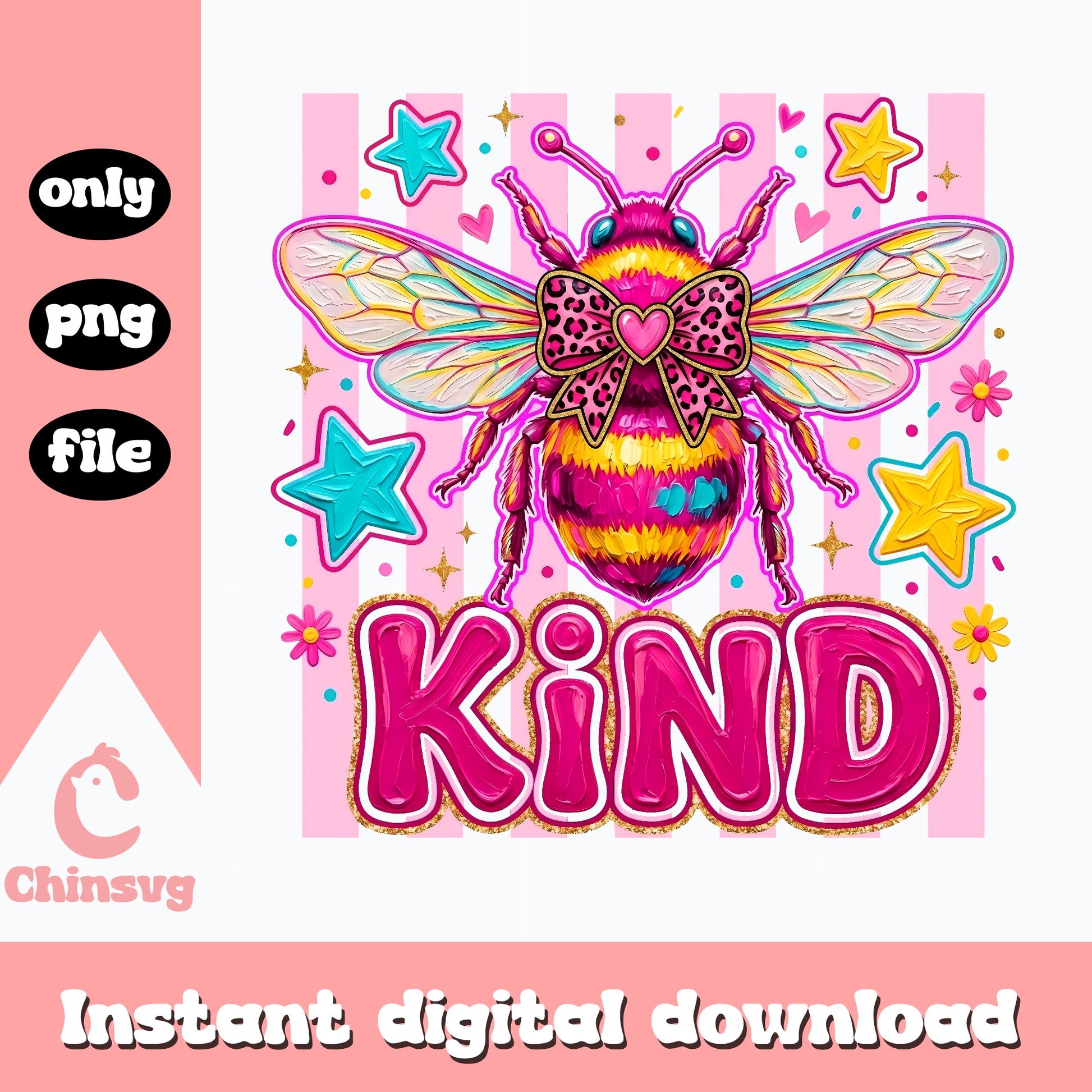 Bee Kind PNG, Leopard Bow Bee Clipart, Sublimation Design PNG