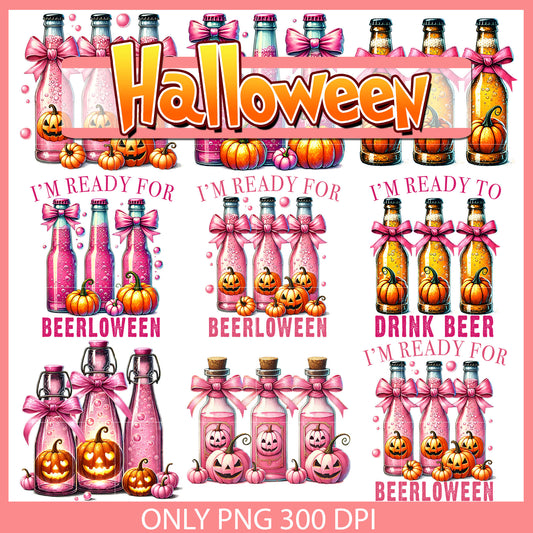 Beerloween im ready for pink design bundle png, halloween beer​ png