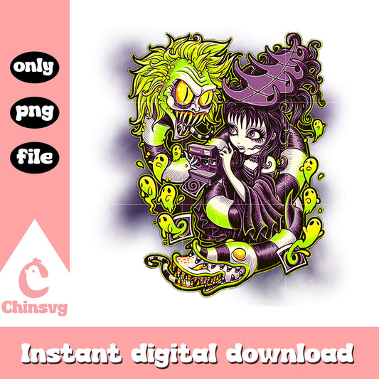 Beetlejuice and Lydia drawing halloween png, Beetlejuice and Lydia png