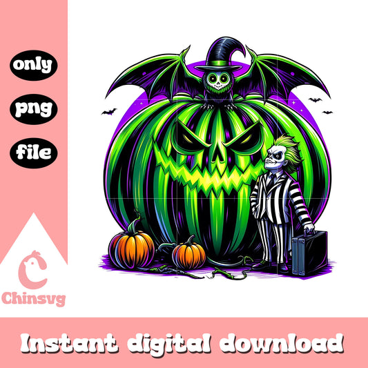 Beetlejuice and spooky big pumpkin png, big pumpkin halloween png