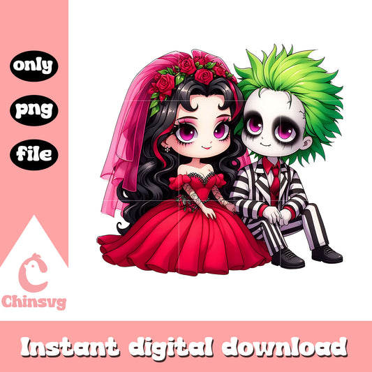 Beetlejuice couple halloween design png, beetlejuice couple png