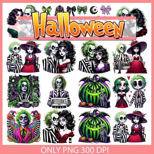 Beetlejuice couple movie bundle png, beetlejuice and lydia​ png