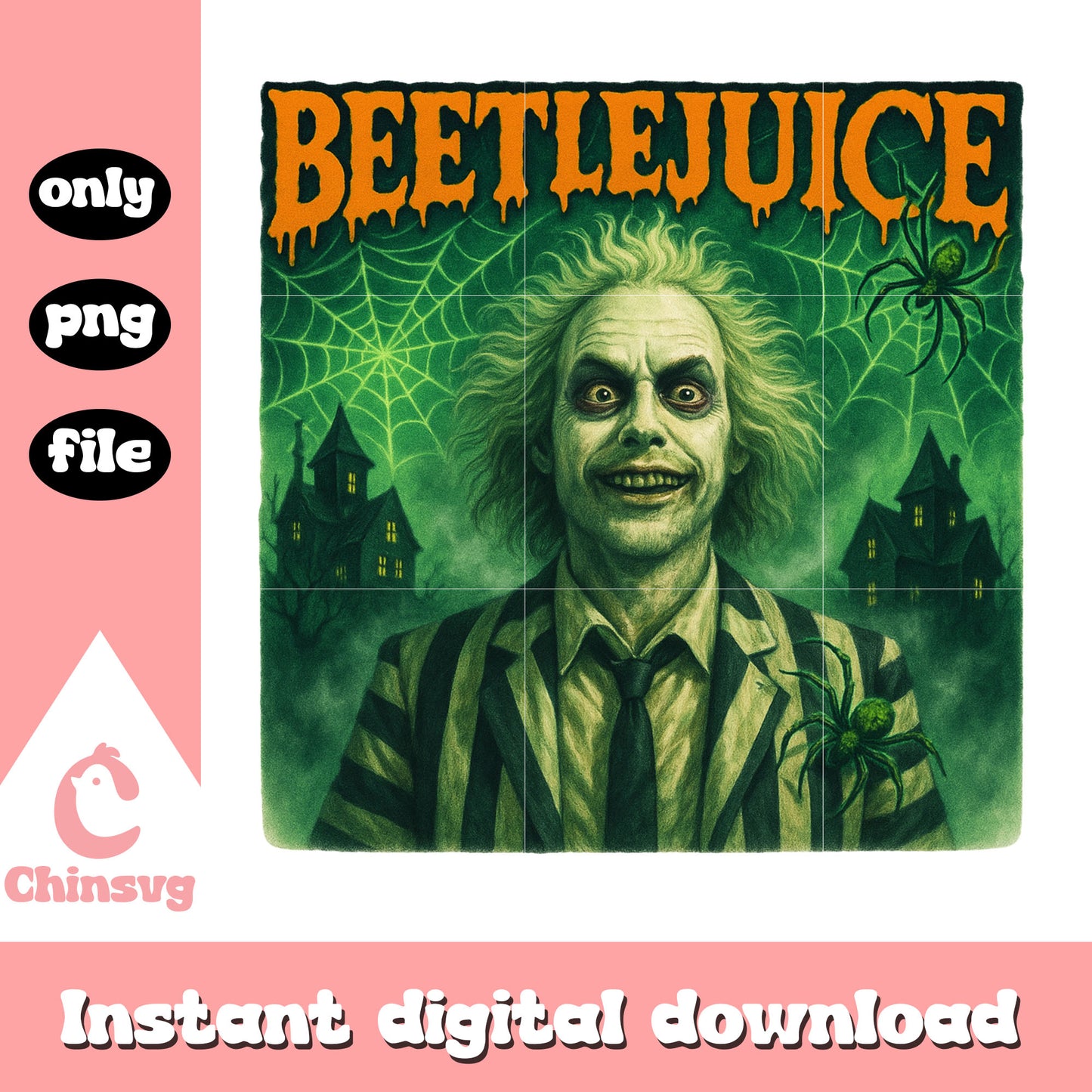 Beetlejuice halloween spiderweb design png, halloween art png