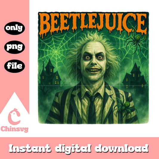 Beetlejuice halloween spiderweb design png, halloween art png
