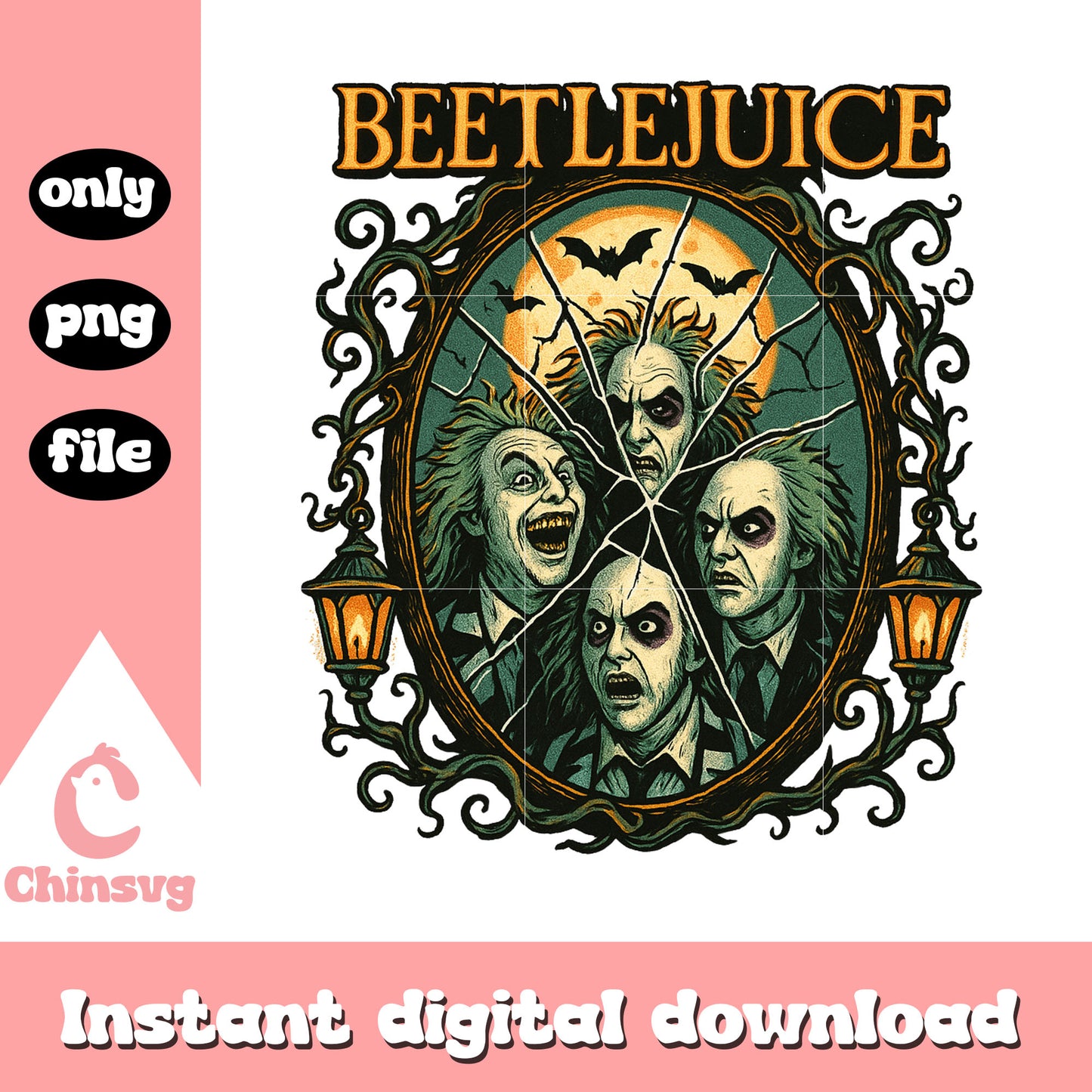 Beetlejuice in broken mirror design png, beetlejuice png