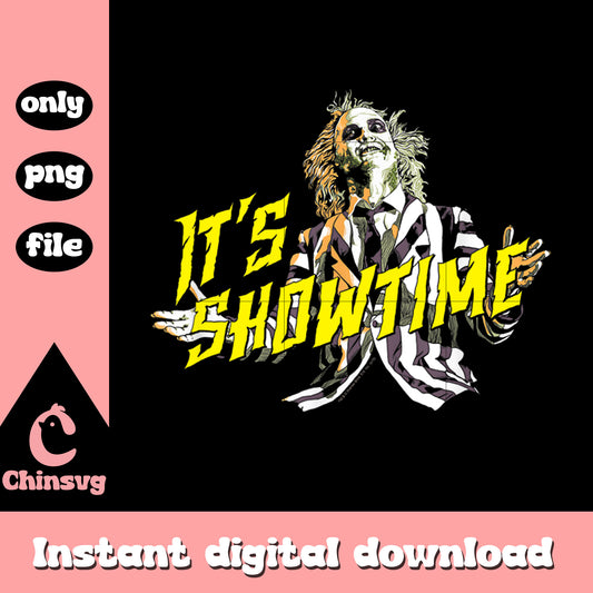 Beetlejuice it's showtime yellow text png, Beetlejuice spread arms png
