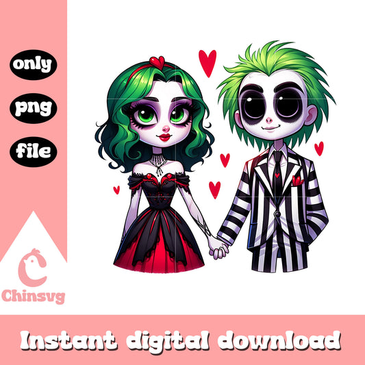 Beetlejuice lydia chibi couple png, beetlejuice with lydia png