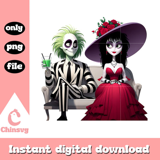 Beetlejuice lydia cute couple png, halloween couple png