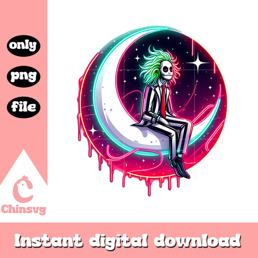 Beetlejuice moon neon halloween design png, happy halloween png