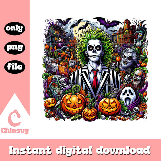 Beetlejuice portrait bat and pumpkin halloween png, beetlejuice png