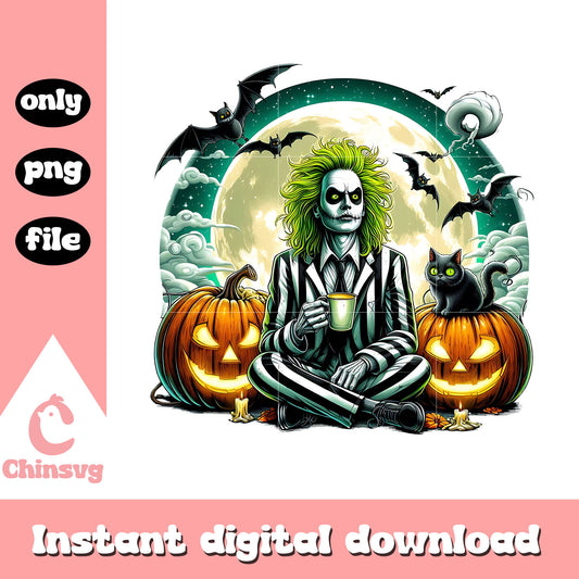 Beetlejuice pumpkin halloween design png, halloween holiday png