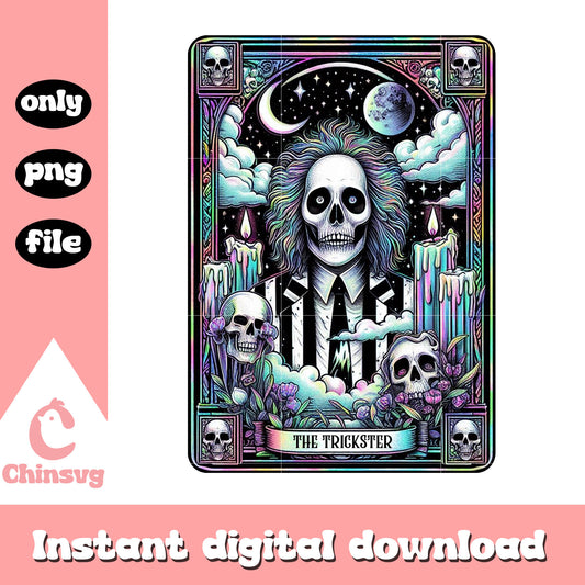 Beetlejuice the trickter retro tarot card png, tarot horror png