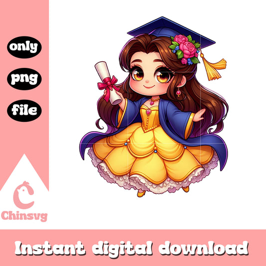 Belle chibi graduation design png, graduation png, princess belle png