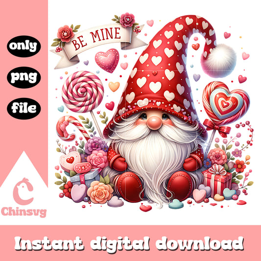 Be mine gnome surrounded by candy png, valentine gnomes​ png