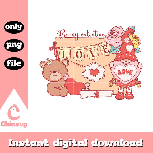 Be my valentine gnome love png, love png, valentine png