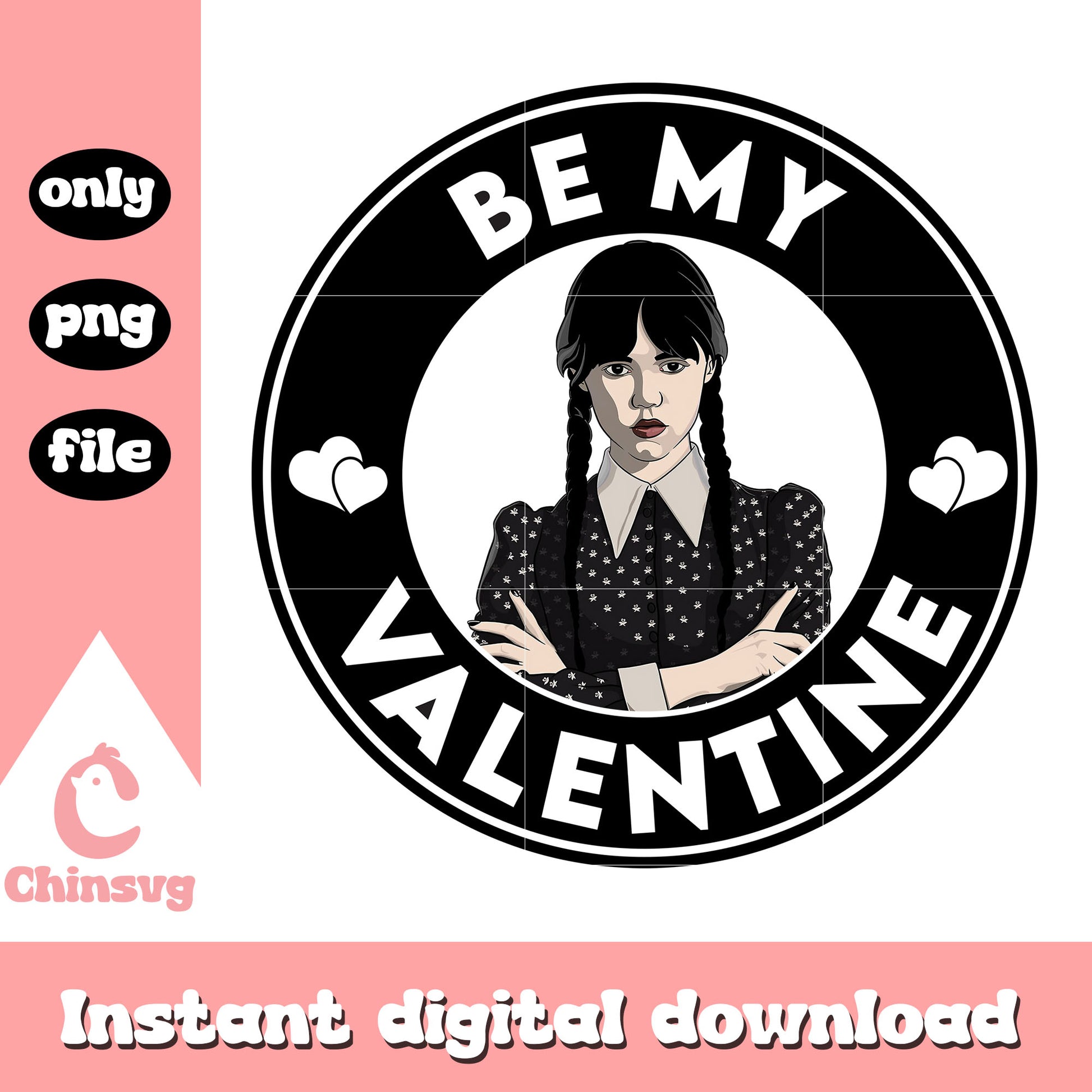 Be my valentine logo design png, wednesday addams cartoon png