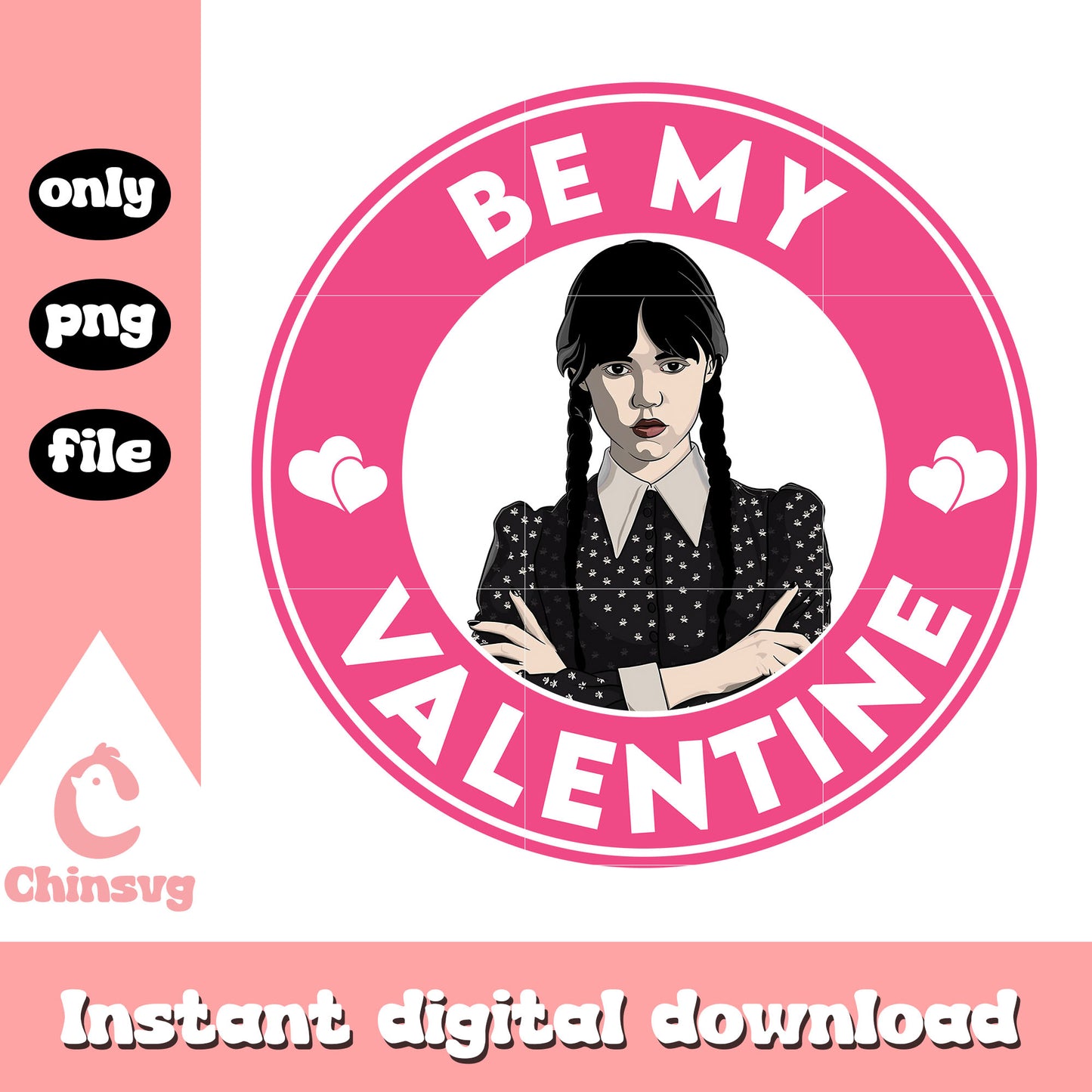 Be my valentine pink round frame png, wednesday addams film png