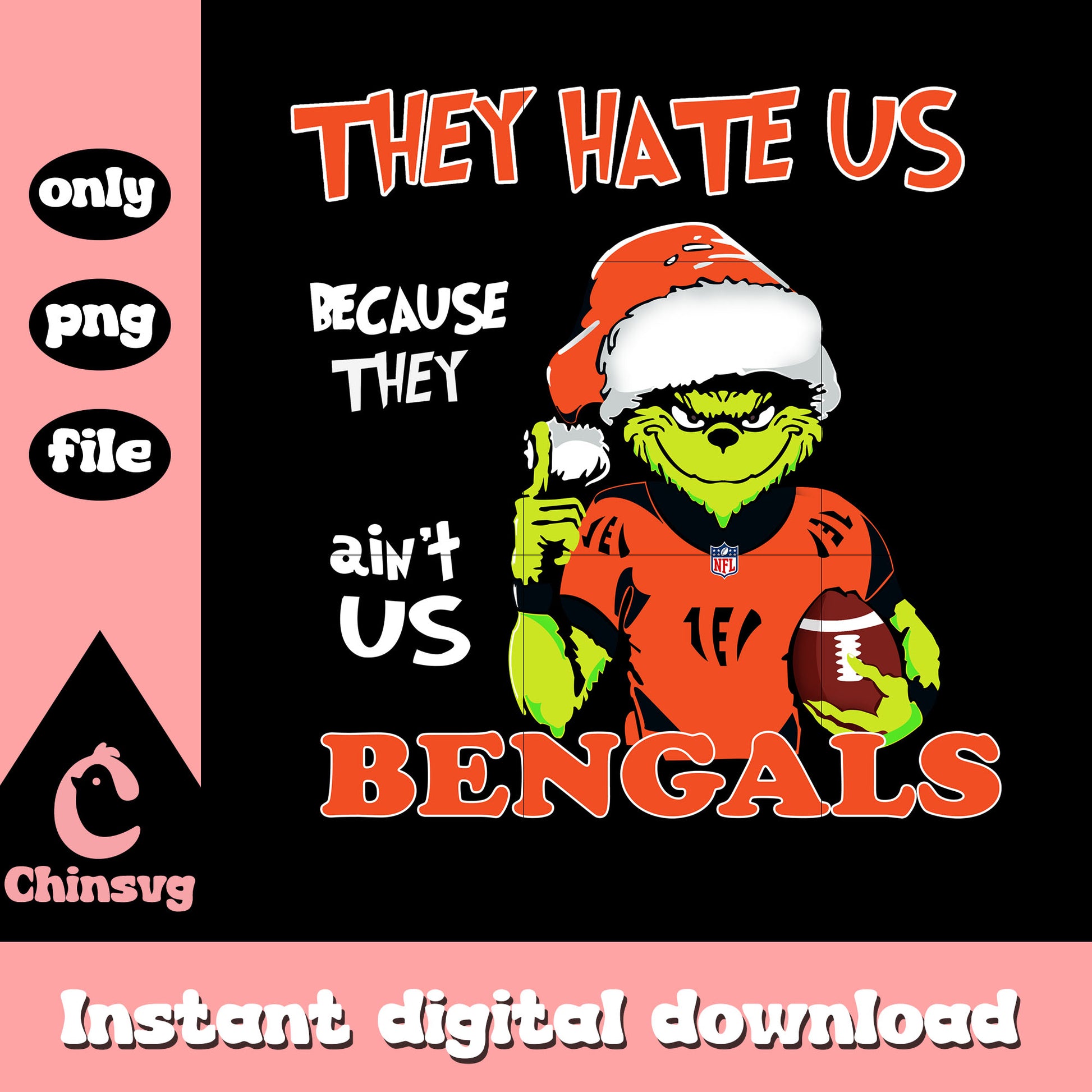 Bengals grinch custom logo png, bengals football​ nfl​ png