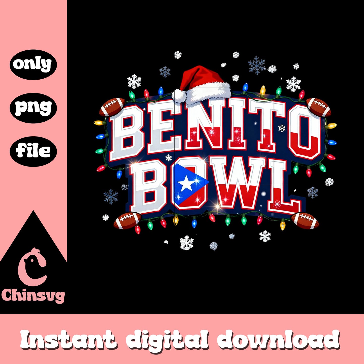 Benito bowl christmas light png, santa hat png, christmas day football​ png